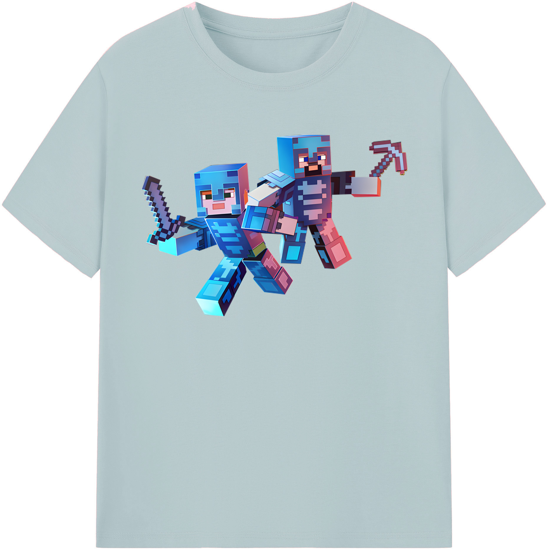 （画像用） マインクラフト ブロックの世界 Minecraft MC Block world 綿100％半袖Tシャツ（フロントプリント）